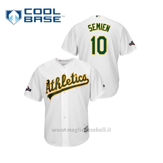 Maglia Baseball Uomo Oakland Athletics 10 Marcus Semien 2019 Postseason Cool Base Bianco